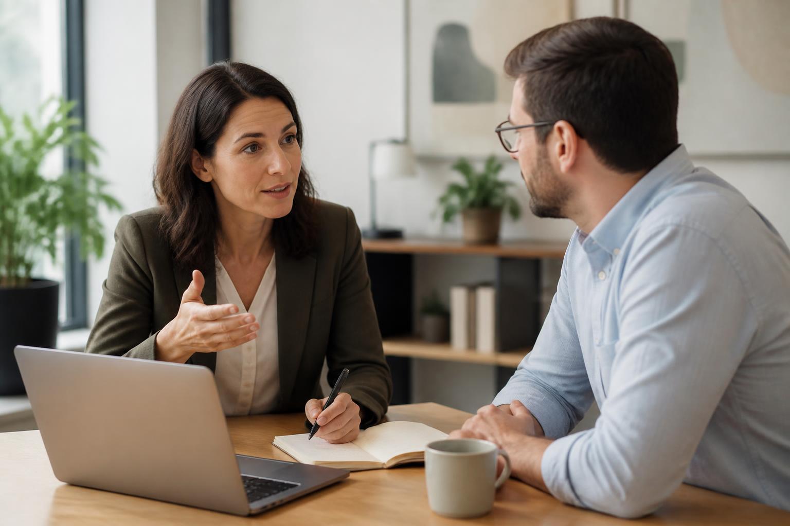 Coach professionnel en rendez-vous dans un bureau moderne