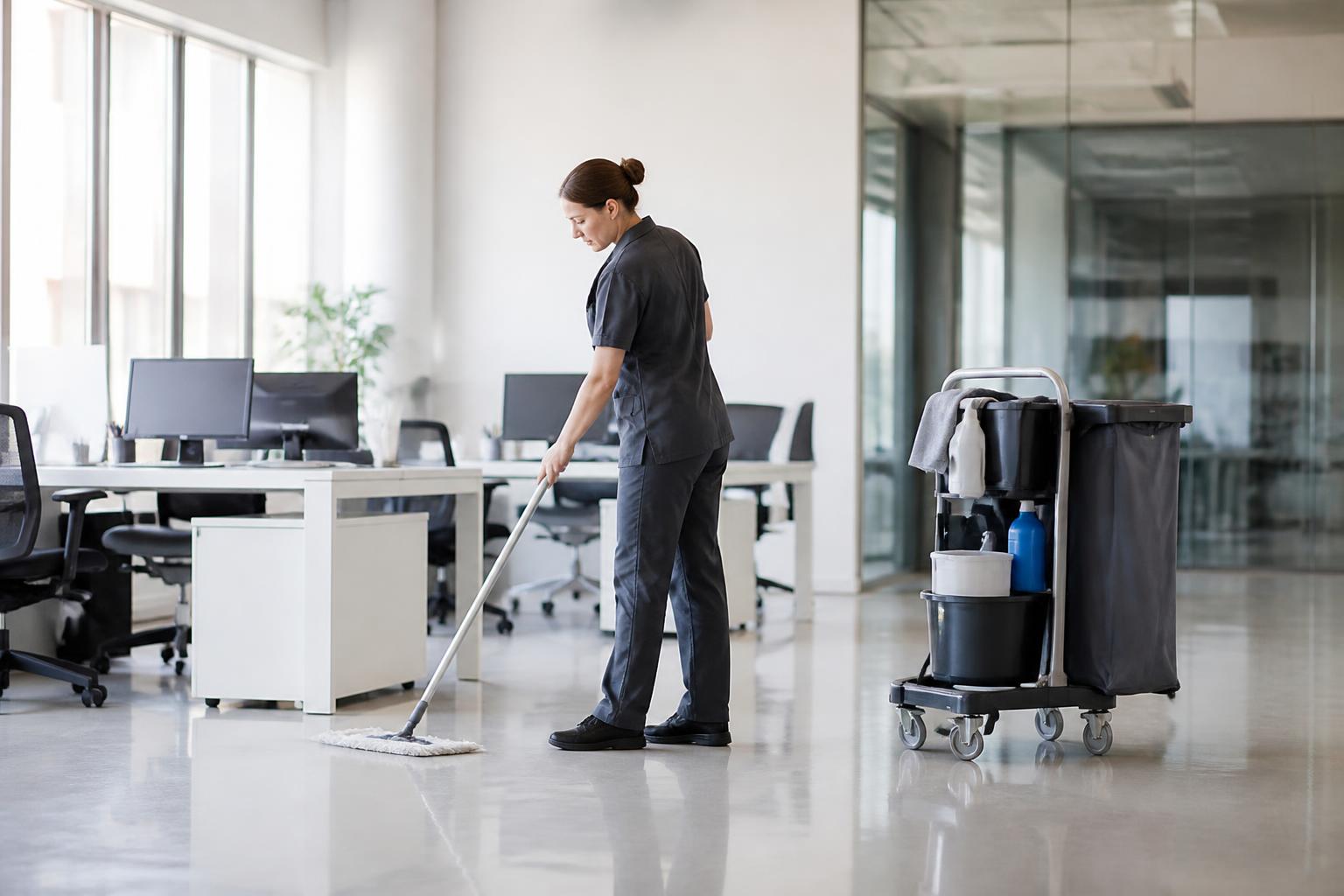 Équipe de nettoyage professionnel dans un bureau