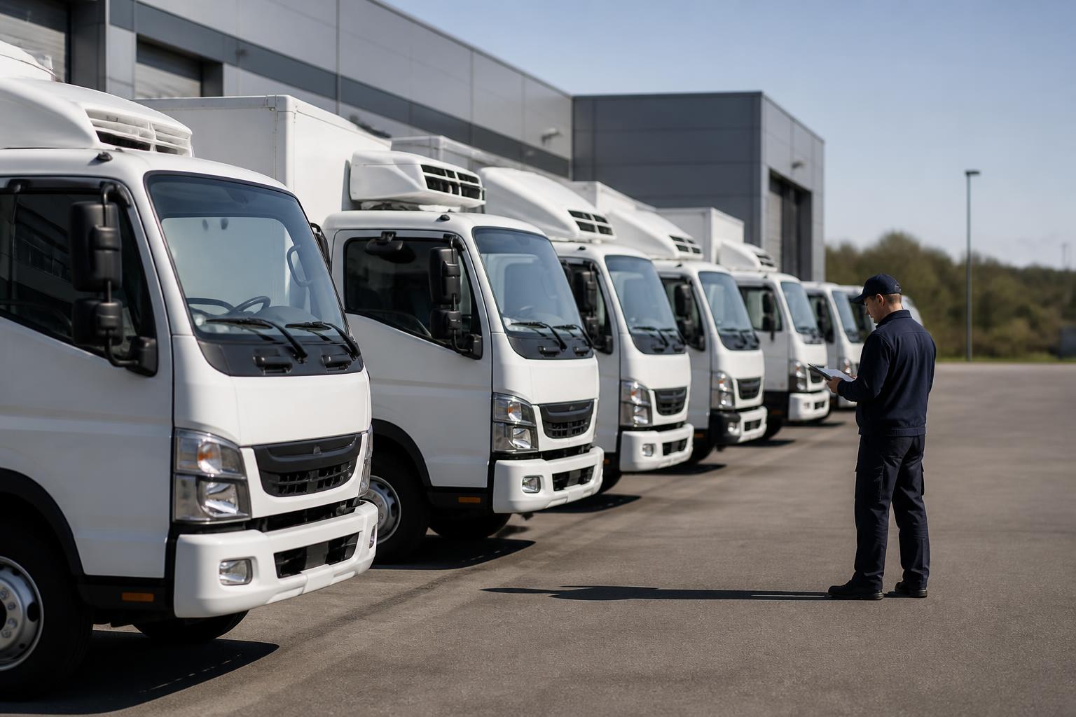 Camions et chauffeur d'une entreprise de transport
