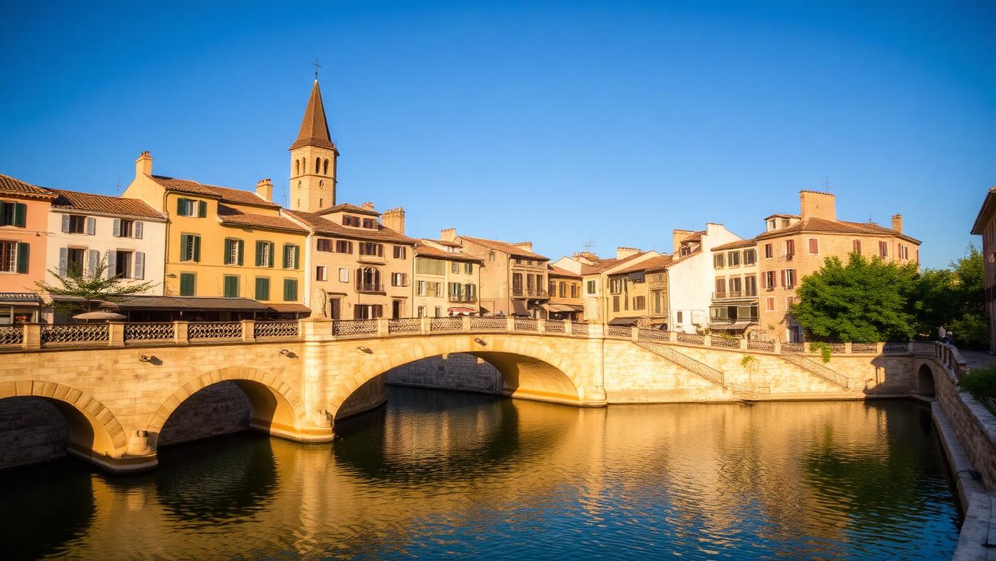 Le canal de la Robine et son pont en pierre à Narbonne